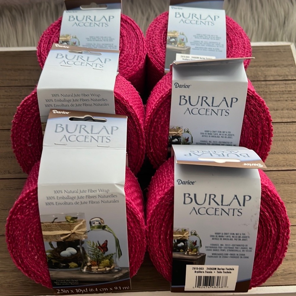 Pack of 6 Darice® Colored Burlap Ribbon - Fuchsia Pink - 2.5 inches x 10 yards